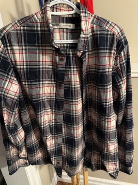 Jack & Jones Navy, White & Red Plaid Button-Up Shirt